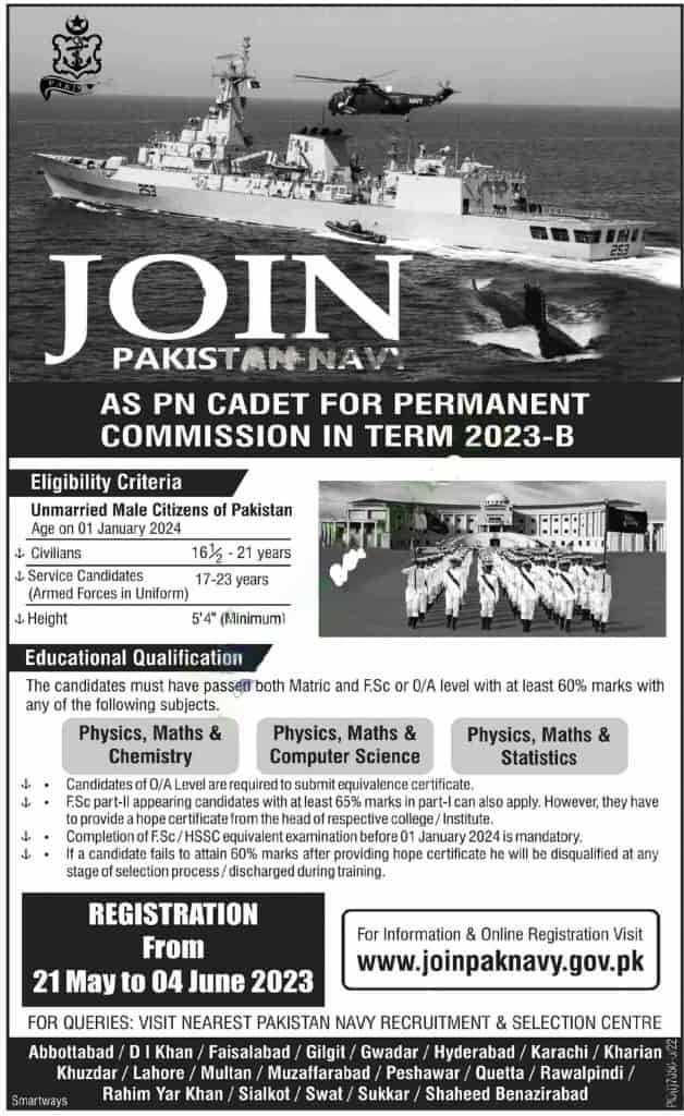 Join Pak Navy as Cadet
