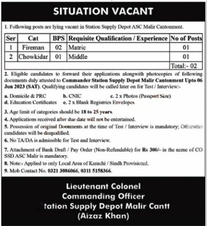Pak Army Civilian Jobs Advertisement