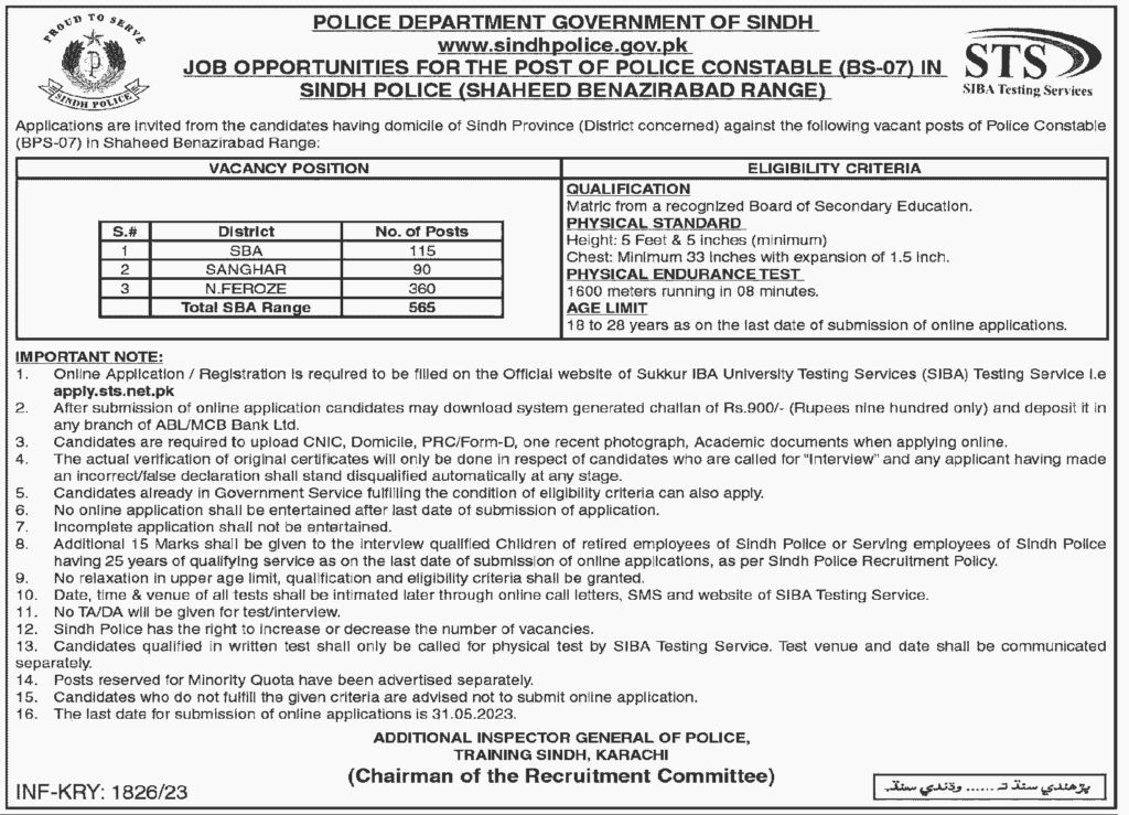 Sindh police constable jobs