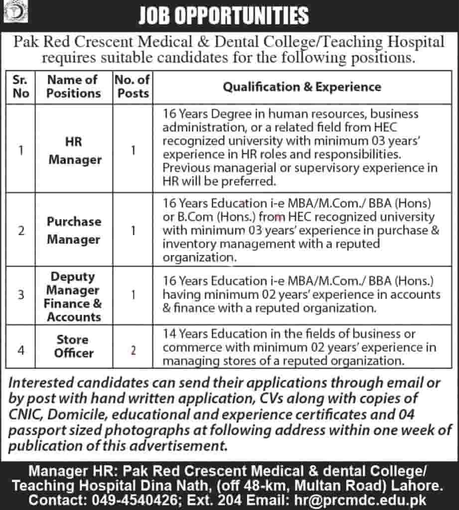 Pakistan Red Crescent Society Jobs 2023 Advertisement