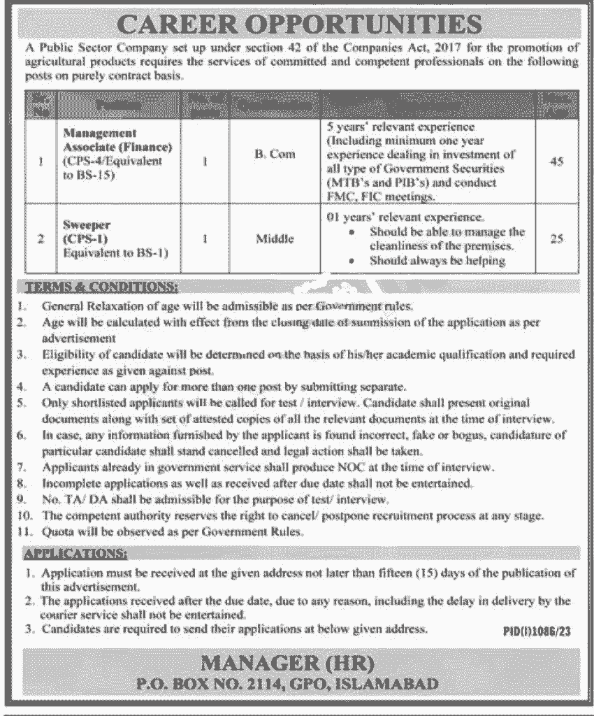 Public Sector PO Box 2114 GPO Islamabad Jobs