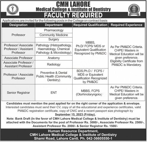 CMH Lahore Jobs 2023 Advertisement