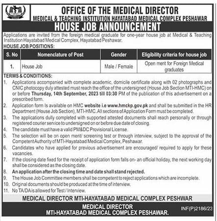 Hayatabad Medical Complete Peshawar Jobs 2023