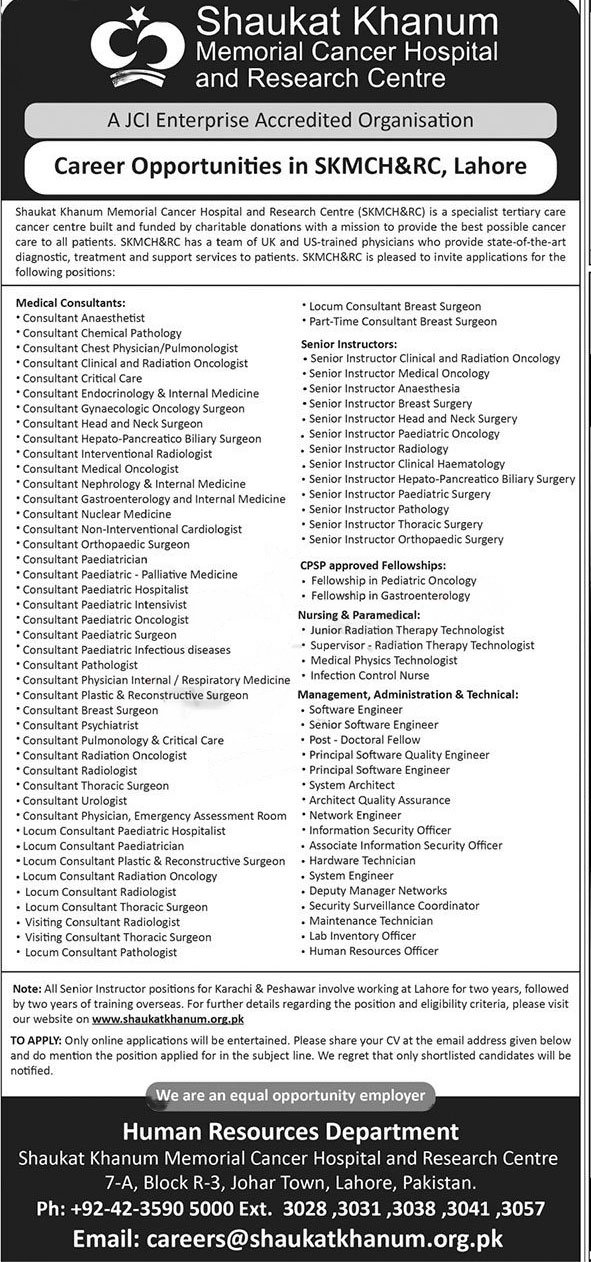 Shaukat Khanum Hospital jobs 2023