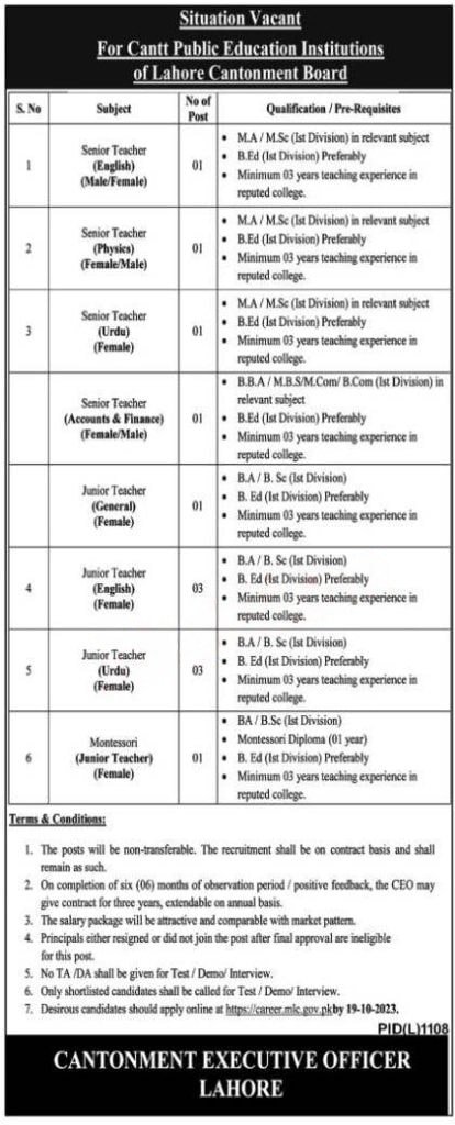Military Lands and Cantonments Department Jobs 2023